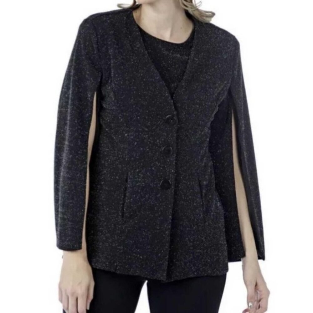 NEW Guillaume Black Silver Sparkle Open Sleeve Blazer Size Small (bin 1Z)